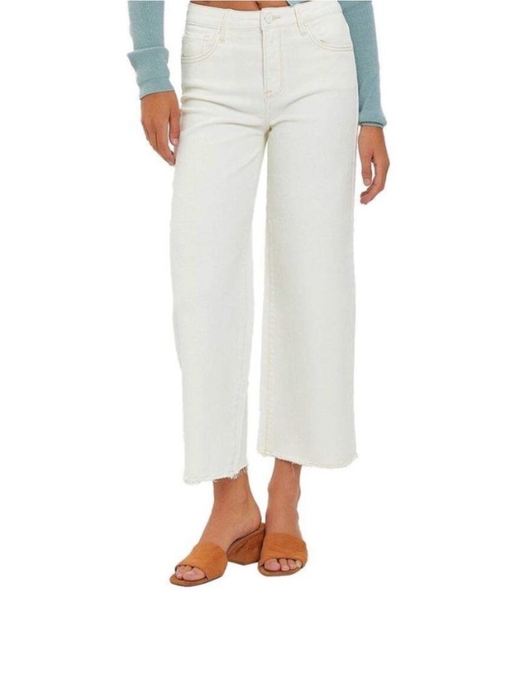 Risen Jeans Tummy Control High Rise Wide Leg Crop Cream Size 28/7